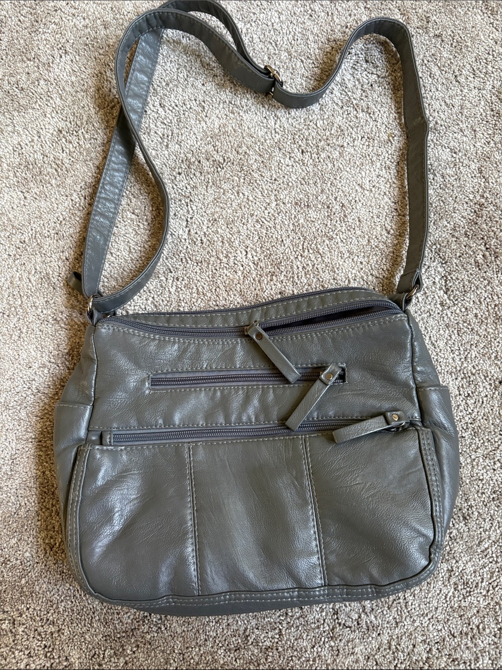 Everyday Grey Crossbody with Multiple Zip Compartments
